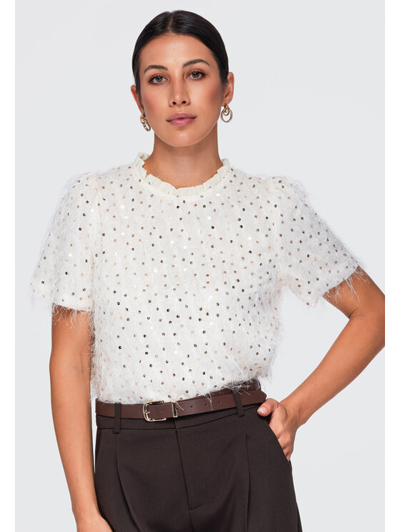 Ombre Ombre Bluzka OW-TS-E0089 Beżowy Regular Fit
