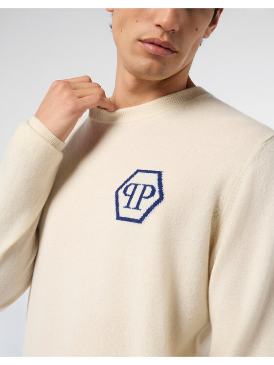 PHILIPP PLEIN PHILIPP PLEIN Sweter 29047 Biały Regular Fit