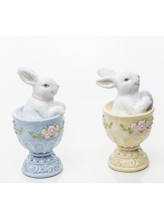 MIAhome MIAhome Figurka 2 króliczki w kolorowych kieliszkach 9,5x5x5 cm Kolorowy