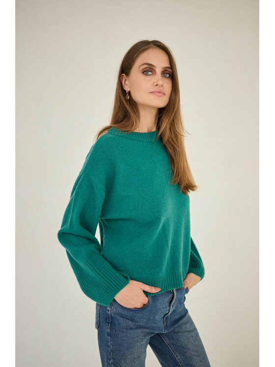 Entelier Entelier Sweter dekolt łódka Zielony Comfortable Fit
