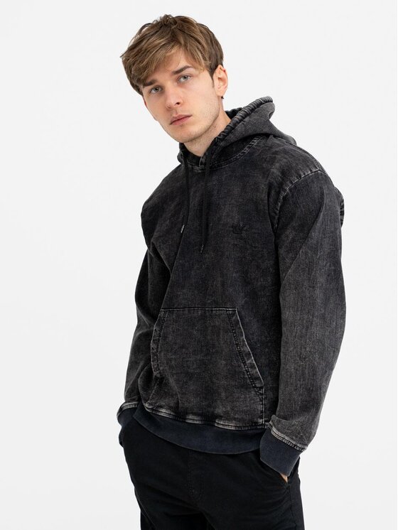 Jigga Wear Jigga Wear Bluza Bluza Z Kapturem Męska Sprana Czarna Jigga Wear Mini Haft Logo Denim L Czarny Regular Fit