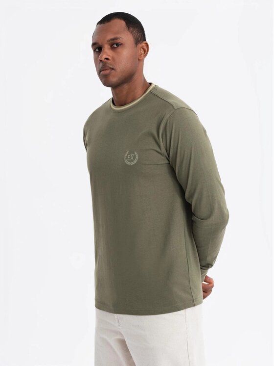 Ombre Ombre Longsleeve OM-LSCL-0128 Zielony Regular Fit