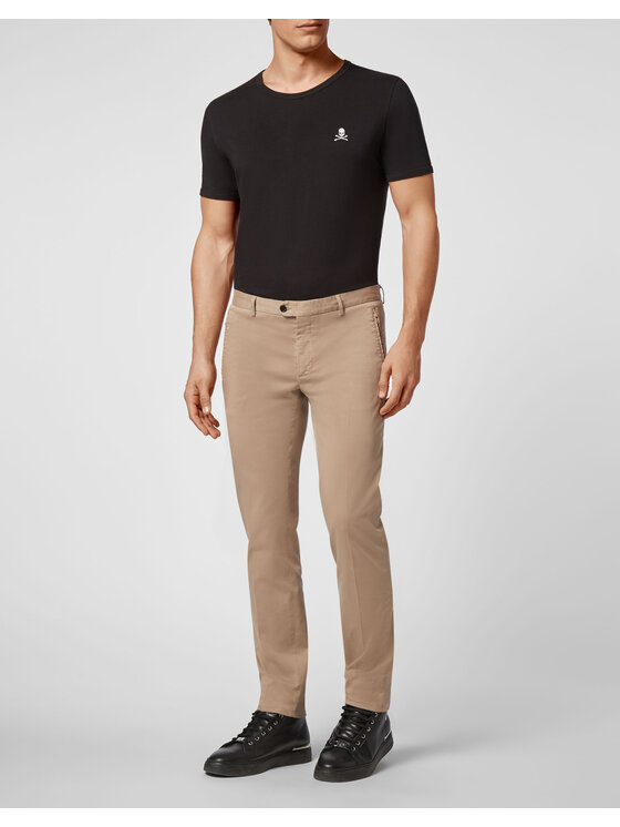 PHILIPP PLEIN PHILIPP PLEIN Bavlnené nohavice 4301 Béžová Regular Fit
