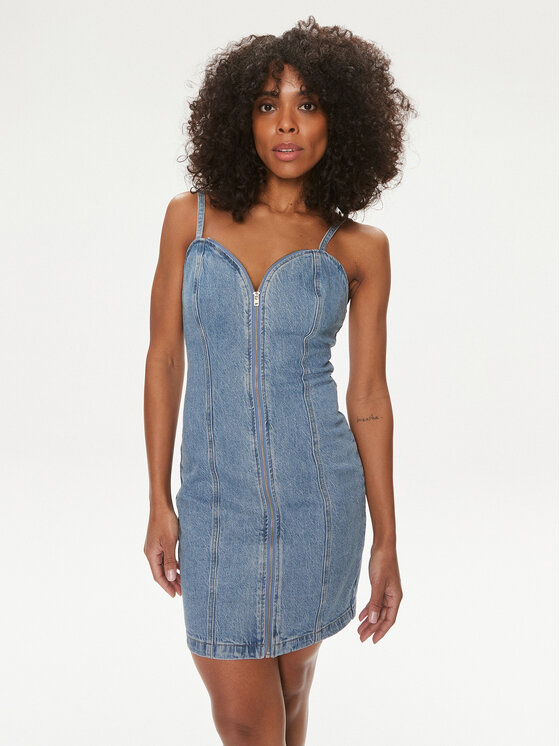 Guess Guess Jeans haljina Raye W4GK66 D4K30 Plava Bodycon Fit