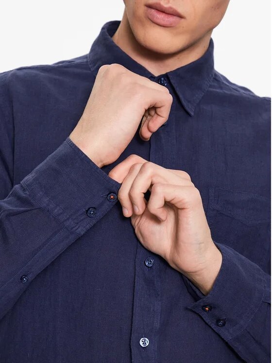 BOSS Boss Camicia Camicia in Lino Blu scuro Regular Fit