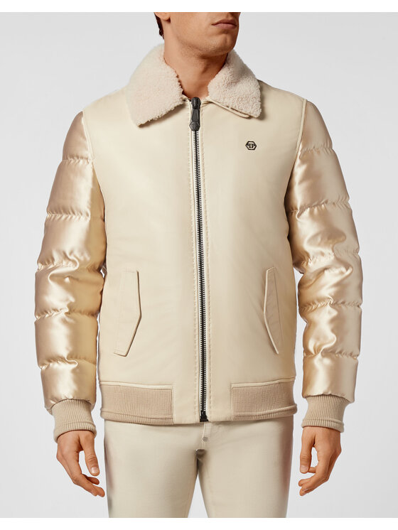 PHILIPP PLEIN PHILIPP PLEIN Kurtka skórzana 20847 Beżowy Regular Fit