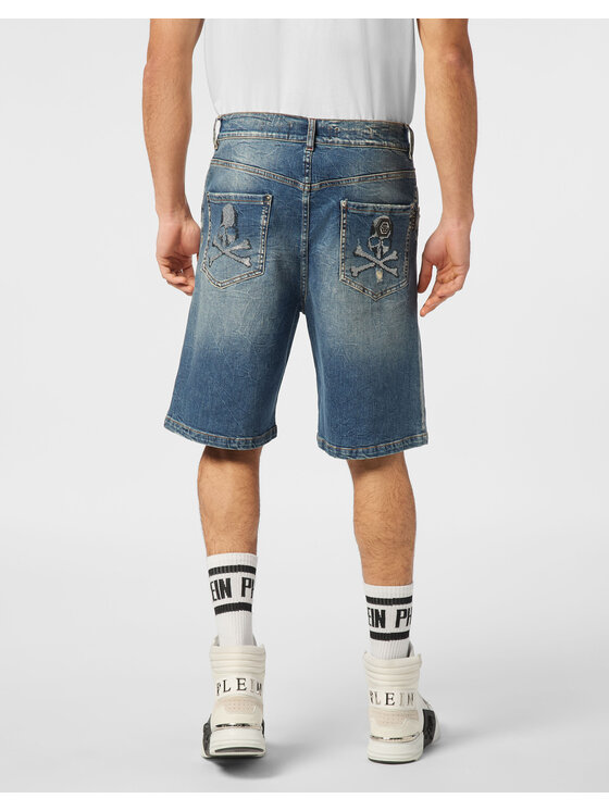 PHILIPP PLEIN PHILIPP PLEIN Szorty jeansowe 24335 Niebieski Loose Fit