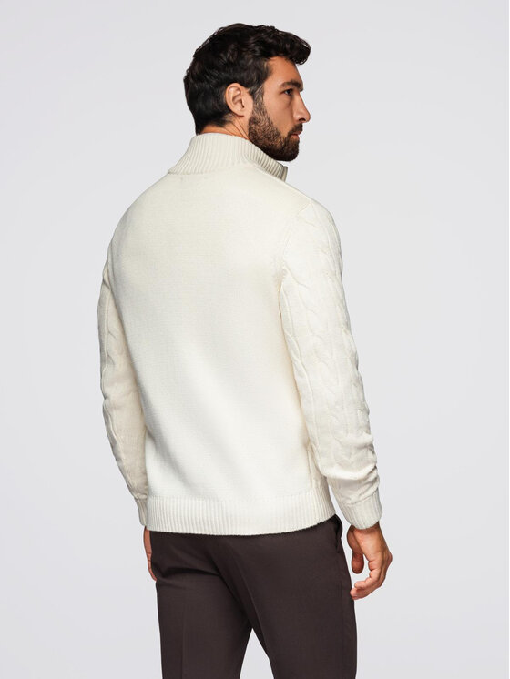 Ombre Ombre Sweter OM-SWZS-0138 Kremowy Regular Fit
