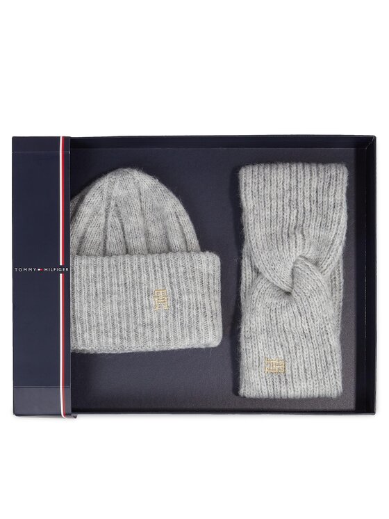 Tommy Hilfiger Tommy Hilfiger Súprava čiapky a čelenky Th Timeless Beanie + Headband AW0AW15370P4A Sivá