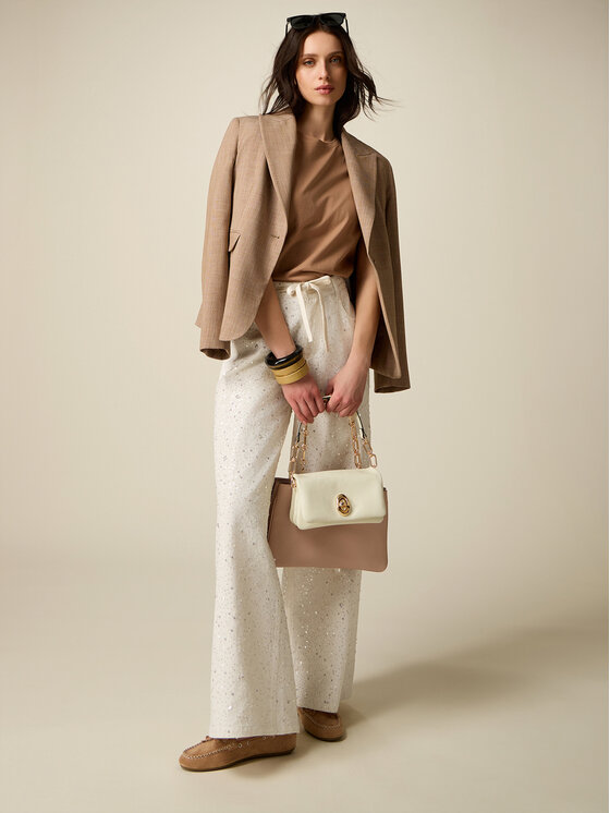 Oltre Oltre Pantaloni di tessuto P719R009225N011 Bianco Baggy Fit