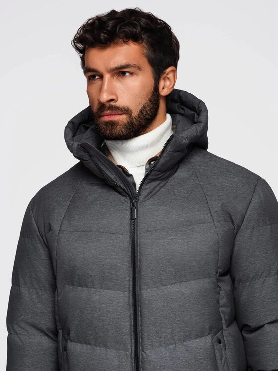 Ombre Ombre Kurtka zimowa OM-JALJ-0264 Szary Regular Fit