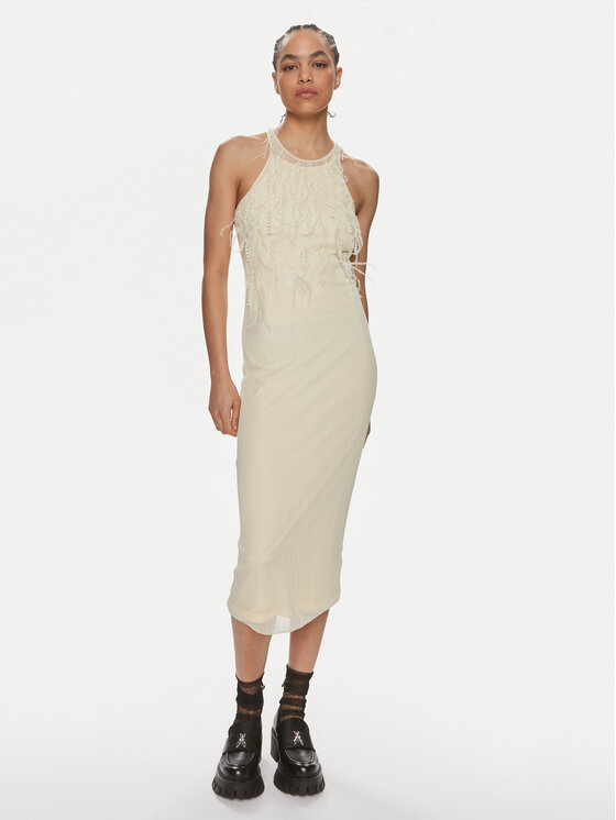Patrizia Pepe Patrizia Pepe Koktejlové šaty 2A2735/K186-W362 Écru Slim Fit