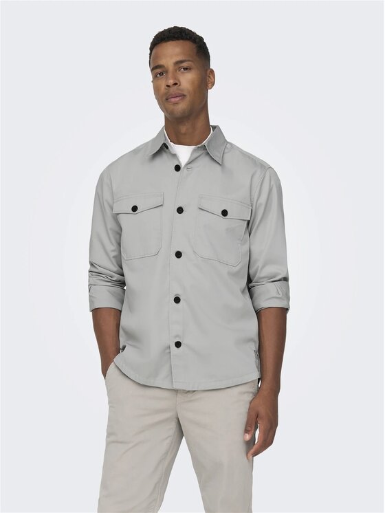 Only & Sons Only & Sons Camicia ONSMILO OVR MERCERIZED TWILL LS SHIRT Grigio Regular Fit