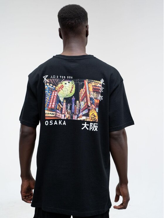 MyStars MyStars T-Shirt Koszulka Z Krótkim Rękawem Oversize Męska Czarna MyStars Osaka XL Czarny Oversize