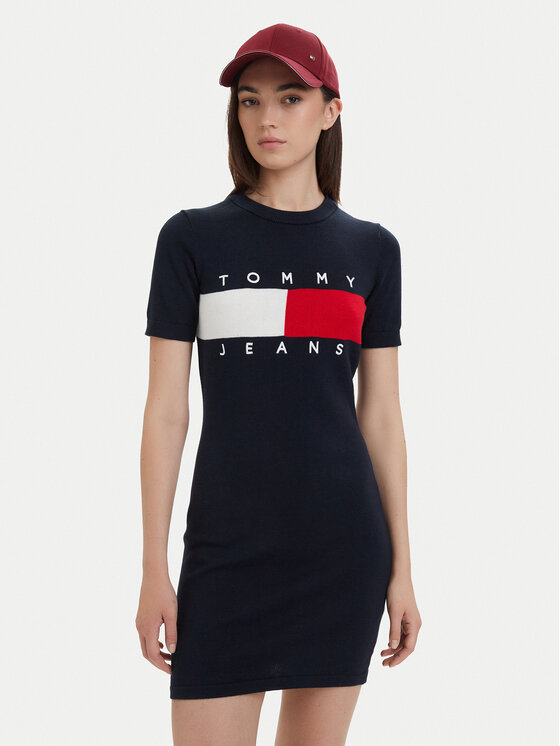 Tommy Jeans Rochie de zi Flag DW0DW22853 Bleumarin Slim Fit