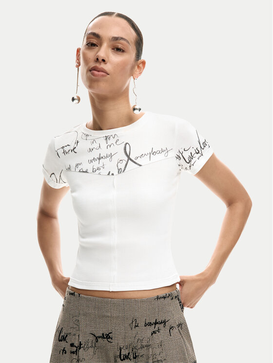 Desigual Desigual Marškinėliai Helsinki 26SWTK10 Écru Slim Fit