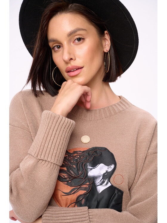 blue shadow blue shadow Sweter Edi Beżowy Regular Fit