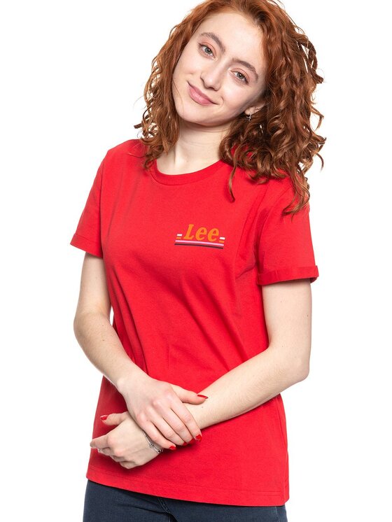 Lee Lee T-Shirt CHEST LOGO TEE Czerwony Slim Fit
