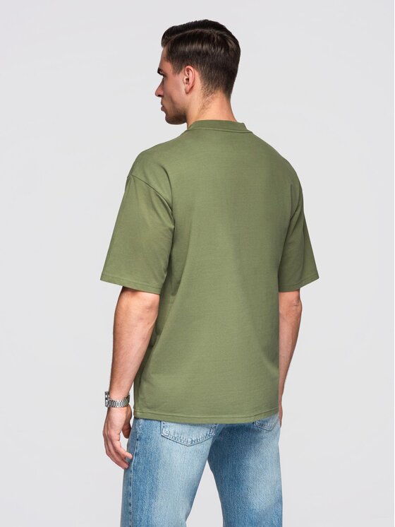 Ombre Ombre T-Shirt OM-TSBC-0267 Zielony Loose Fit