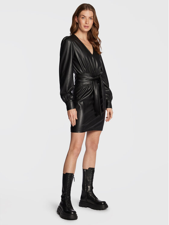 TWINSET TWINSET Φόρεμα από απομίμηση δέρματος 222TT2010 Μαύρο Regular Fit