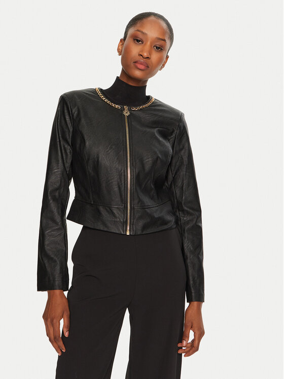 Rinascimento Geacă din imitație de piele CFC0120353003 Negru Regular Fit