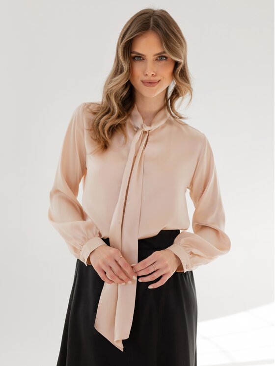 Cat&Cat Cat&Cat Bluzka jedwabna z wiązaną kokardą Beżowy Regular Fit