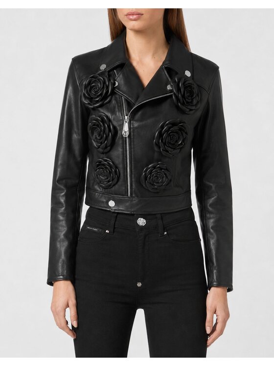 PHILIPP PLEIN PHILIPP PLEIN Kurtka skórzana 31133 Czarny Slim Fit