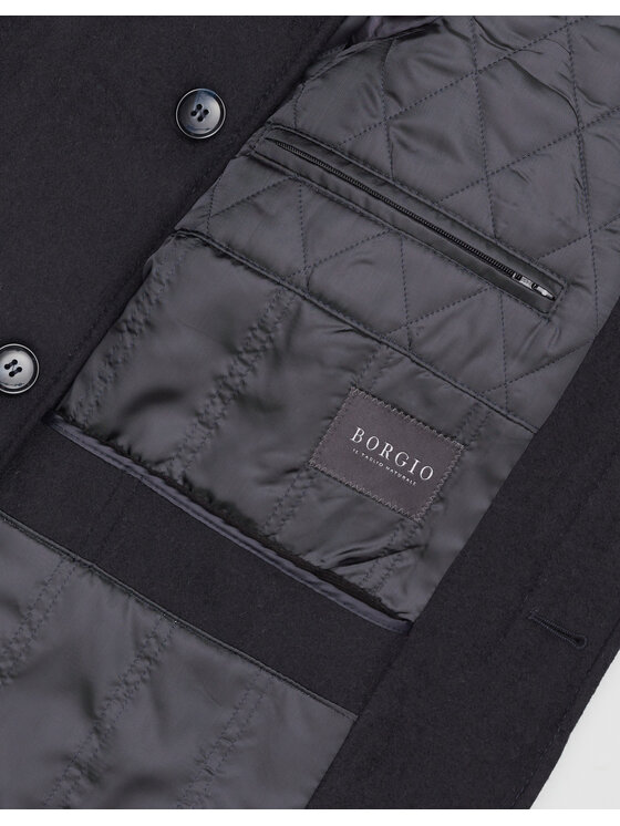 Borgio Borgio Płaszcz wełniany rivara_g Granatowy Slim Fit