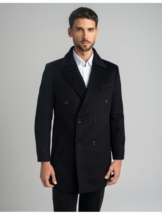 Borgio Borgio Płaszcz wełniany sortino_c Czarny Slim Fit