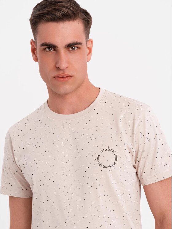 Ombre Ombre T-Shirt OM-TSFP-0186 Beżowy Regular Fit