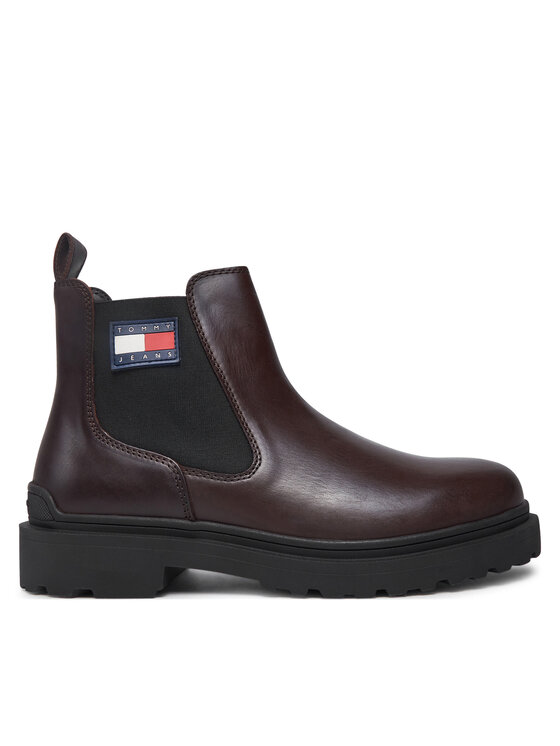 Tommy Jeans Tommy Jeans Kotníková obuv s elastickým prvkem Tjm Leather Chelsea Boot EM0EM01448 Hnědá