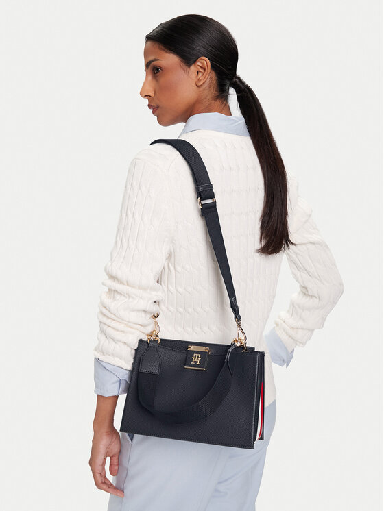 Tommy Hilfiger Tommy Hilfiger Ročna torba Th Her Med Satchel Corp AW0AW17830 Mornarsko modra
