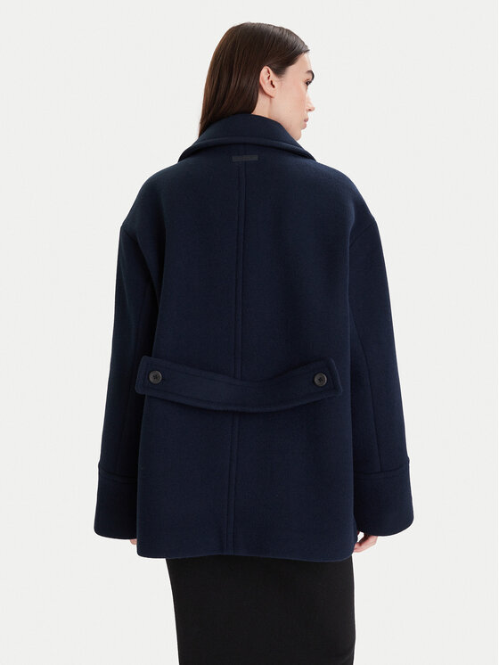 Calvin Klein Calvin Klein Płaszcz wełniany LV044D549G Granatowy Relaxed Fit