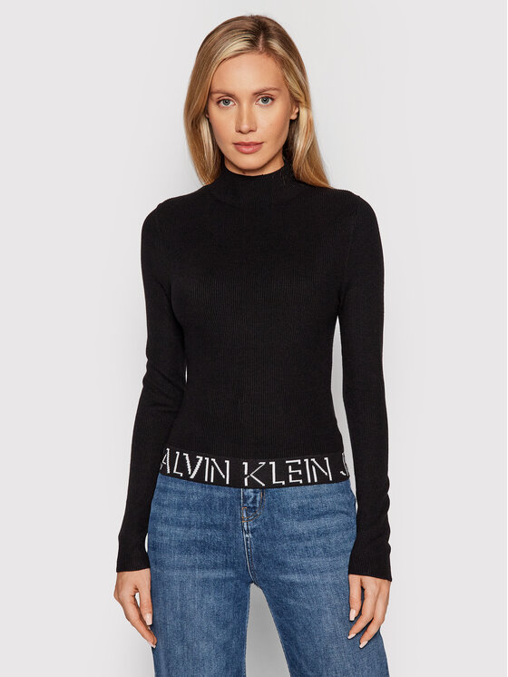 Calvin Klein Jeans Bluză cu gât J20J216604 Negru Slim Fit