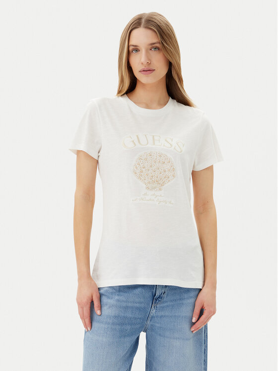 Guess Damski T-Shirt, rozmiar S, Biały, E5GI03 K8G01