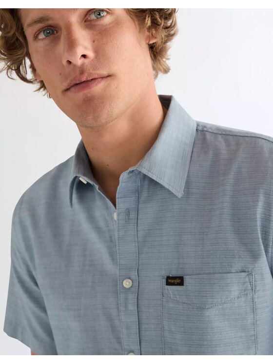 Wrangler Wrangler Koszula SS 1 PKT SHIRT Niebieski Regular Fit