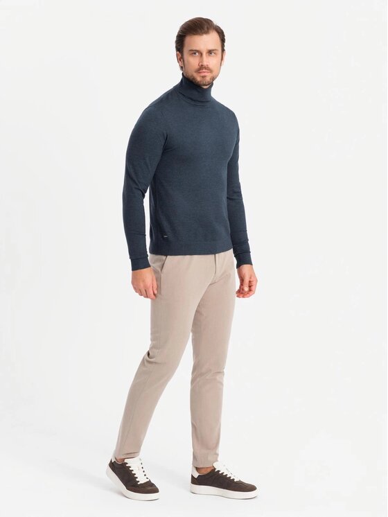 Ombre Ombre Sweter OM-SWTN-0127 Granatowy Regular Fit