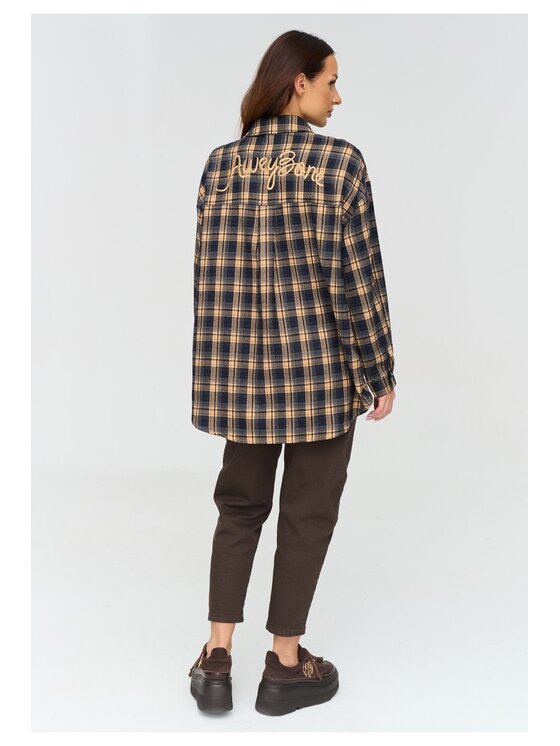 Makadamia Makadamia Koszula C84 Granatowy Loose Fit