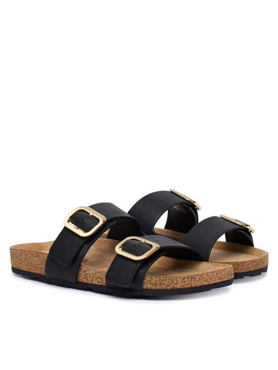 Tommy Hilfiger Tommy Hilfiger Natikači Leather Double Strap Cork Sandals FW0FW09118 Črna