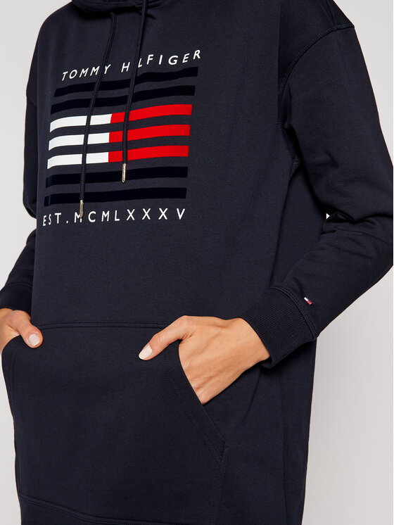 Tommy Hilfiger Robe en tricot Flag Hoodie WW0WW29661 Noir Regular Fit Modivo