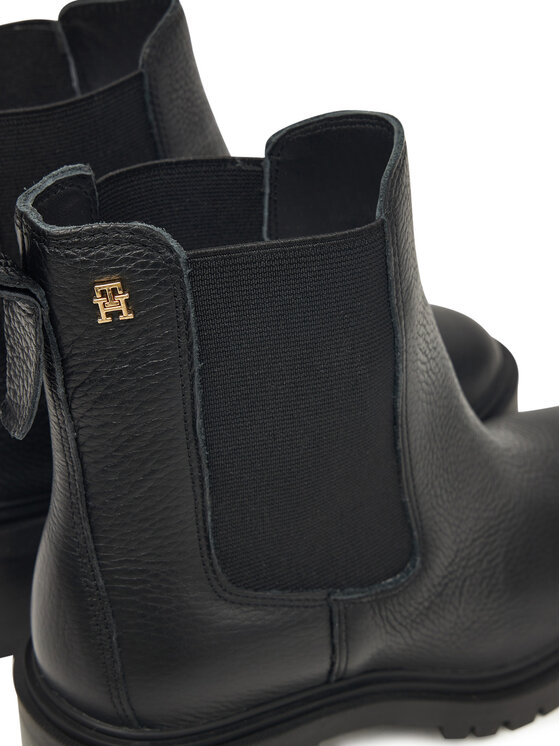 Tommy Hilfiger Tommy Hilfiger Členková obuv Th Leather Chelsea Cleated Heel FW0FW08774 Čierna