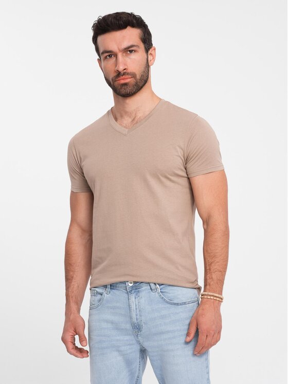 Ombre Ombre T-Shirt OM-TSBS-0145 Brązowy jasny Regular Fit