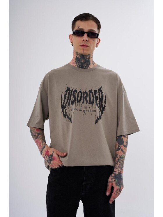 MyStars MyStars T-Shirt Koszulka Z Krótkim Rękawem Oversize Męska Khaki Machinist Disorder L Khaki Oversize