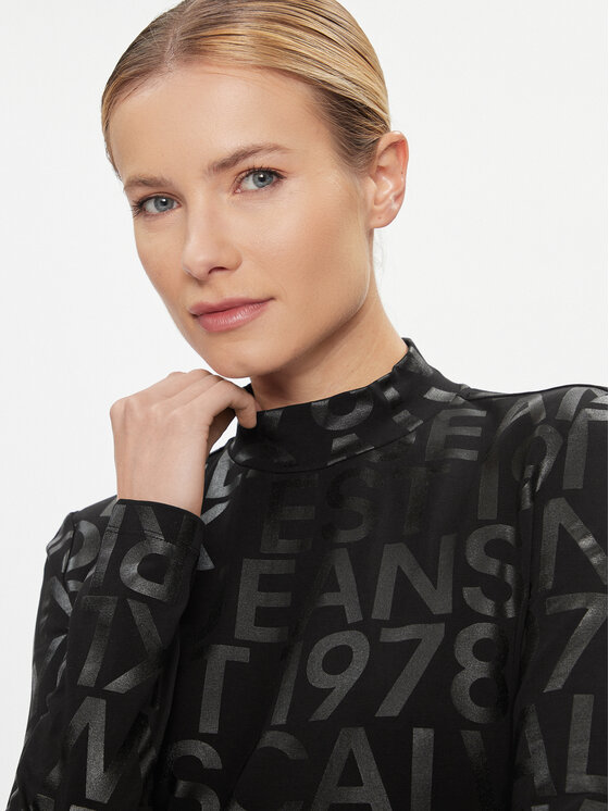 Kleid Schwarz Alltag Dress für J20J222989 Long Slim Jeans Calvin Logo den Fit Aop Sleeve Klein