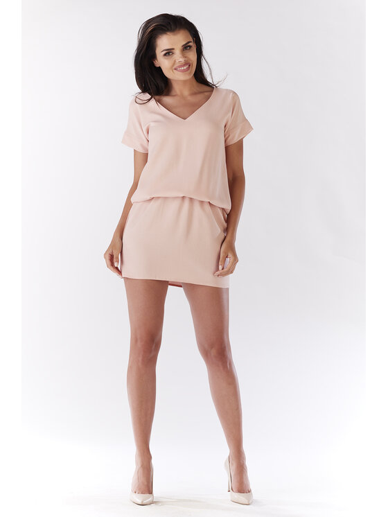 Awama Awama Sukienka letnia A178 Różowy Basic Fit