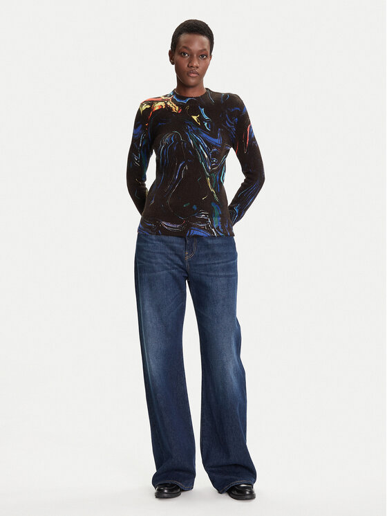 Desigual Desigual Pulover Butterfly Lacroix 25WWJF05 Negru Regular Fit