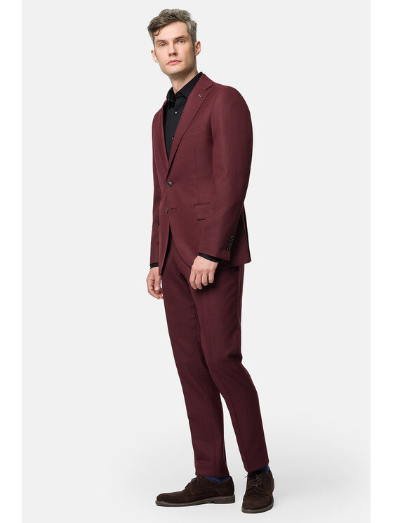 Lancerto Lancerto Garnitur Tabasco GA073123000018 Bordowy Slim Fit