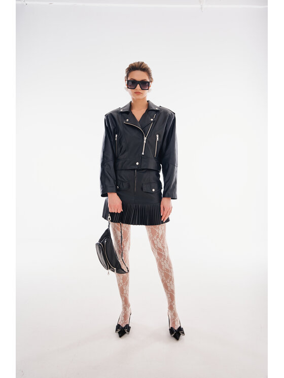 Mimika Mimika Kurtka skórzana Ramoneska oversize krótka Amaya Czarny Oversize