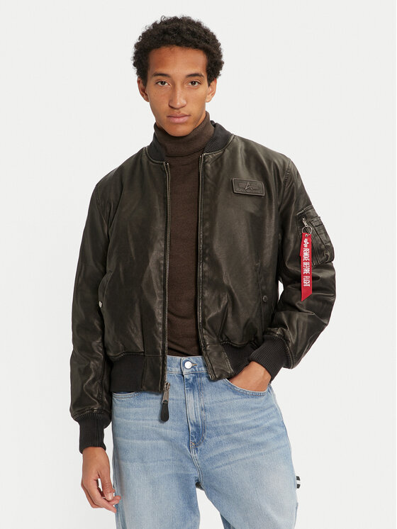 Alpha Industries Alpha Industries Μπουφάν από απομίμηση δέρματος 123106 Μαύρο Regular Fit