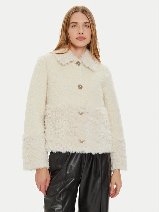 Liu Jo Cappotto in shearling WF4369 E0957 Écru Regular Fit, taglia : 44